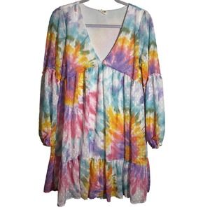 Peach Love California To Dye Swiss Dot Tired Babydoll Mini Dress Size Small